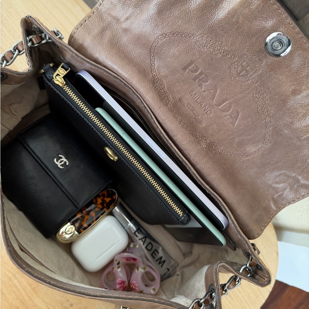 Prada Tan Leather Chain Shoulder Bag - Picture 3 of 13